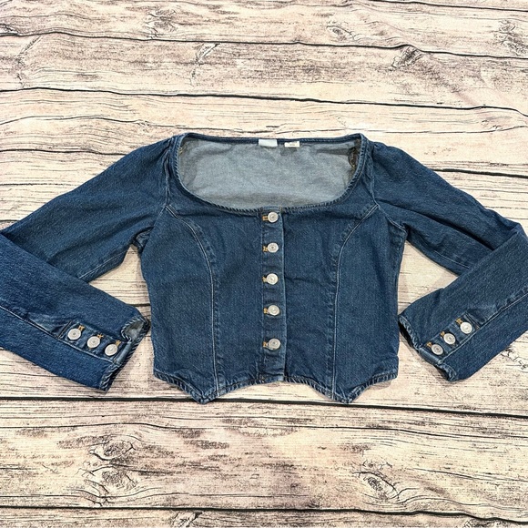 Vintage y2k Levi's Blue Denim Cropped Corset Style Button-Down Shirt, size small - Picture 1 of 10